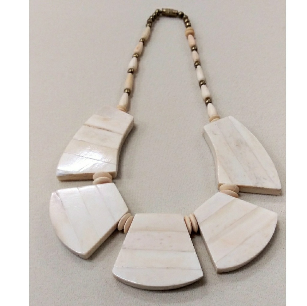 Polished Bone and Wood Necklace